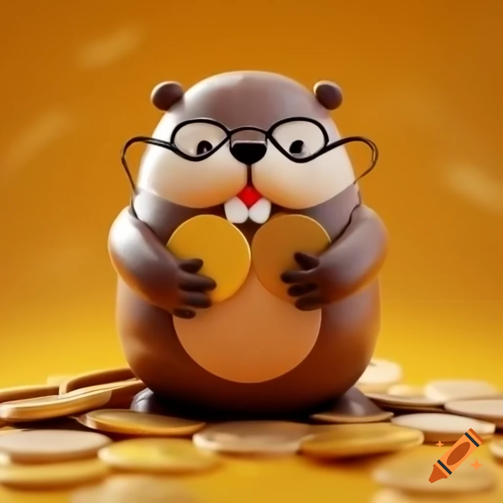 Beaver mascot for cryptocurrency holding wooden coins on Craiyon
