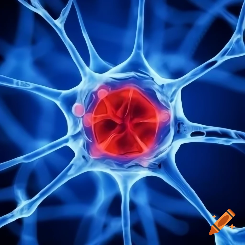 Close-up of cell phone with red light and water droplets against blue backdrop, digital art