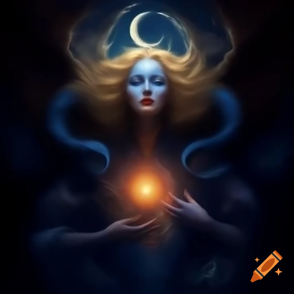 Blonde witch Mary Blackwood using nature and moon magic in a surreal mystical setting
