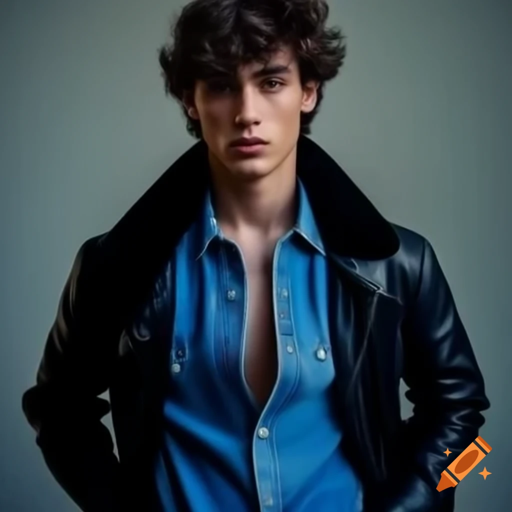 Stylish young man dressed in blue jeans and black leather jacket
