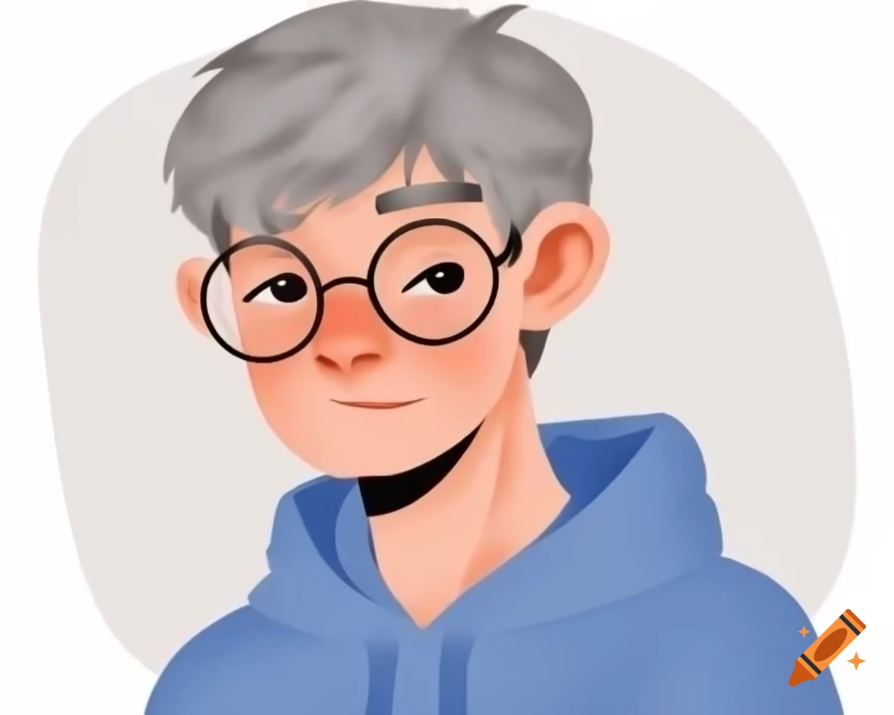 Avatar of a male with short gray hair and black glasses in a blue hoodie