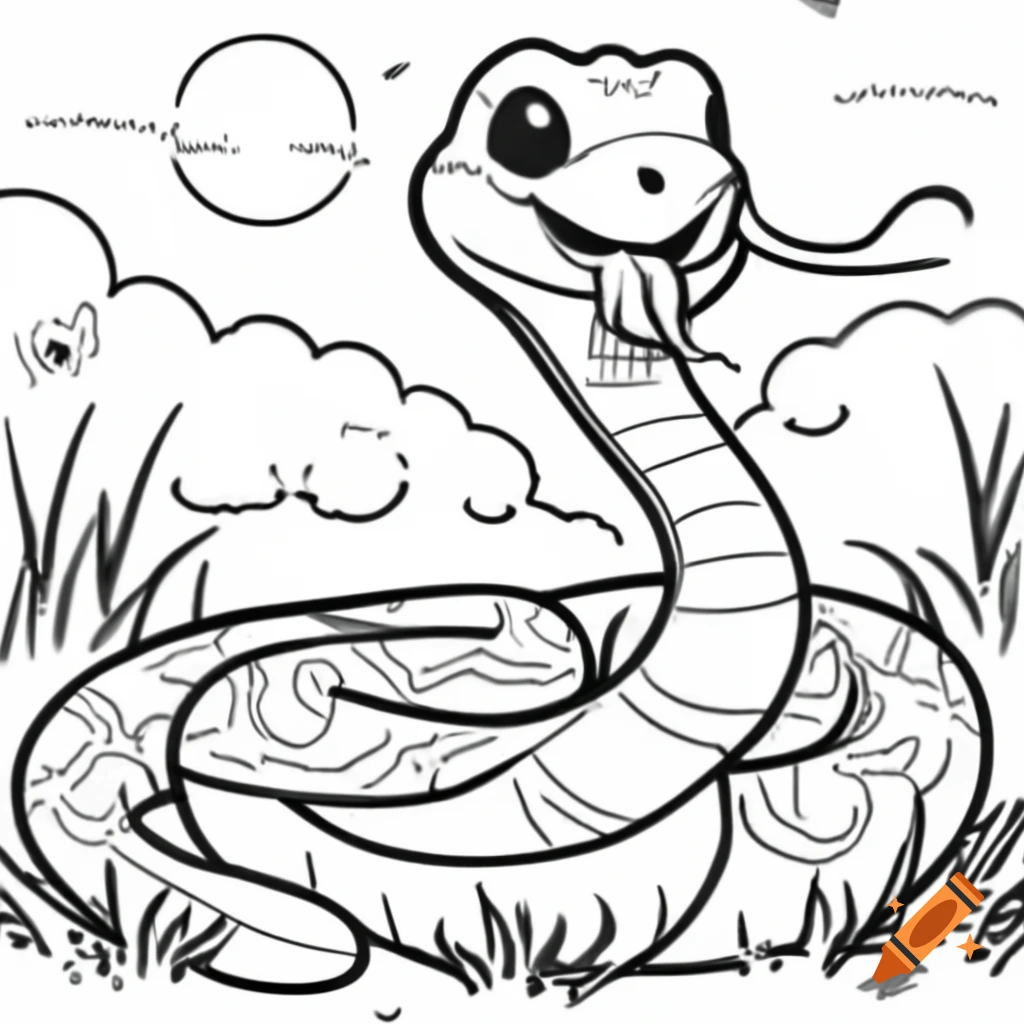 Outline drawing of a snake on grass for coloring book on Craiyon, image size:1024x1024