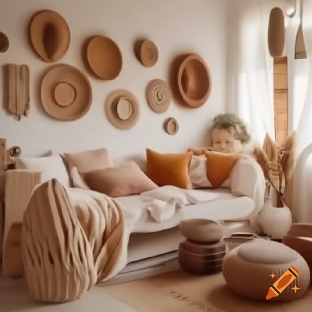 Boho style interior with woven furniture