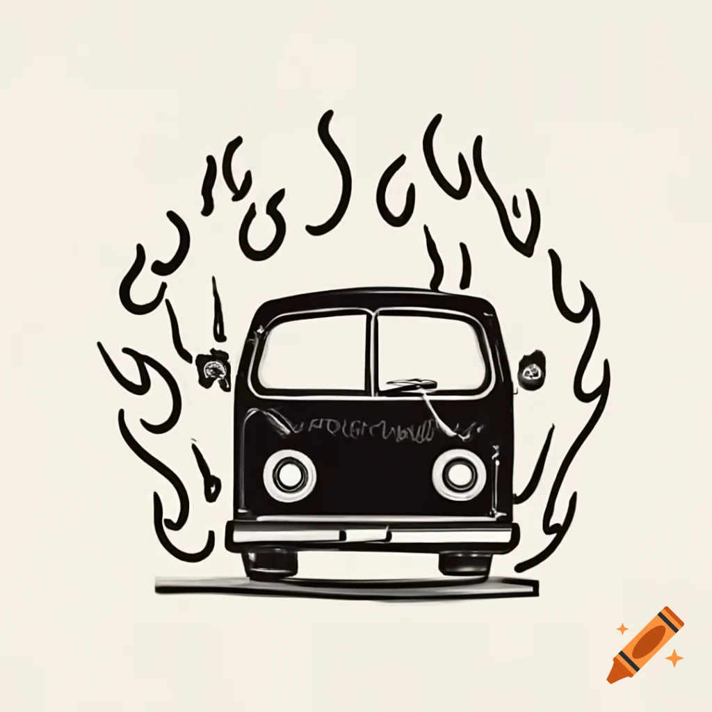 Black van engulfed in flames