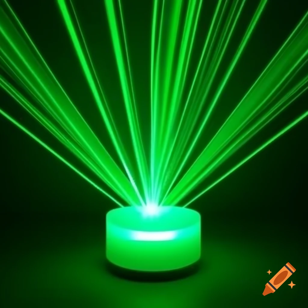 3D green laser lights illuminating a dark environment