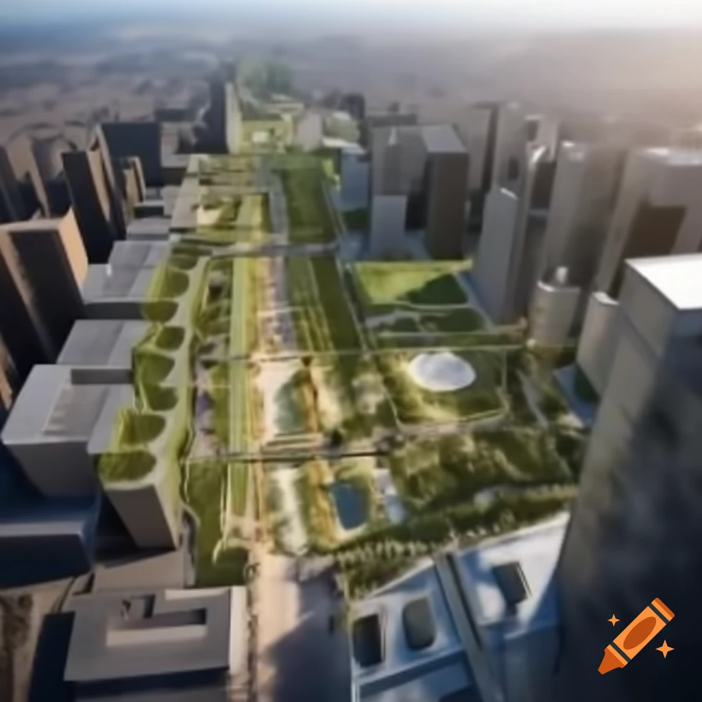 Planned parks and green spaces integrated within city center