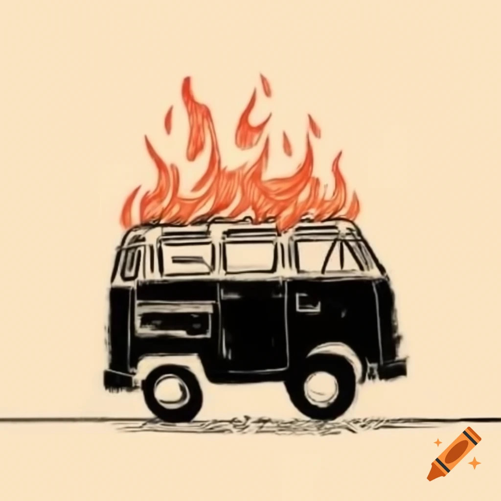Black van engulfed in flames