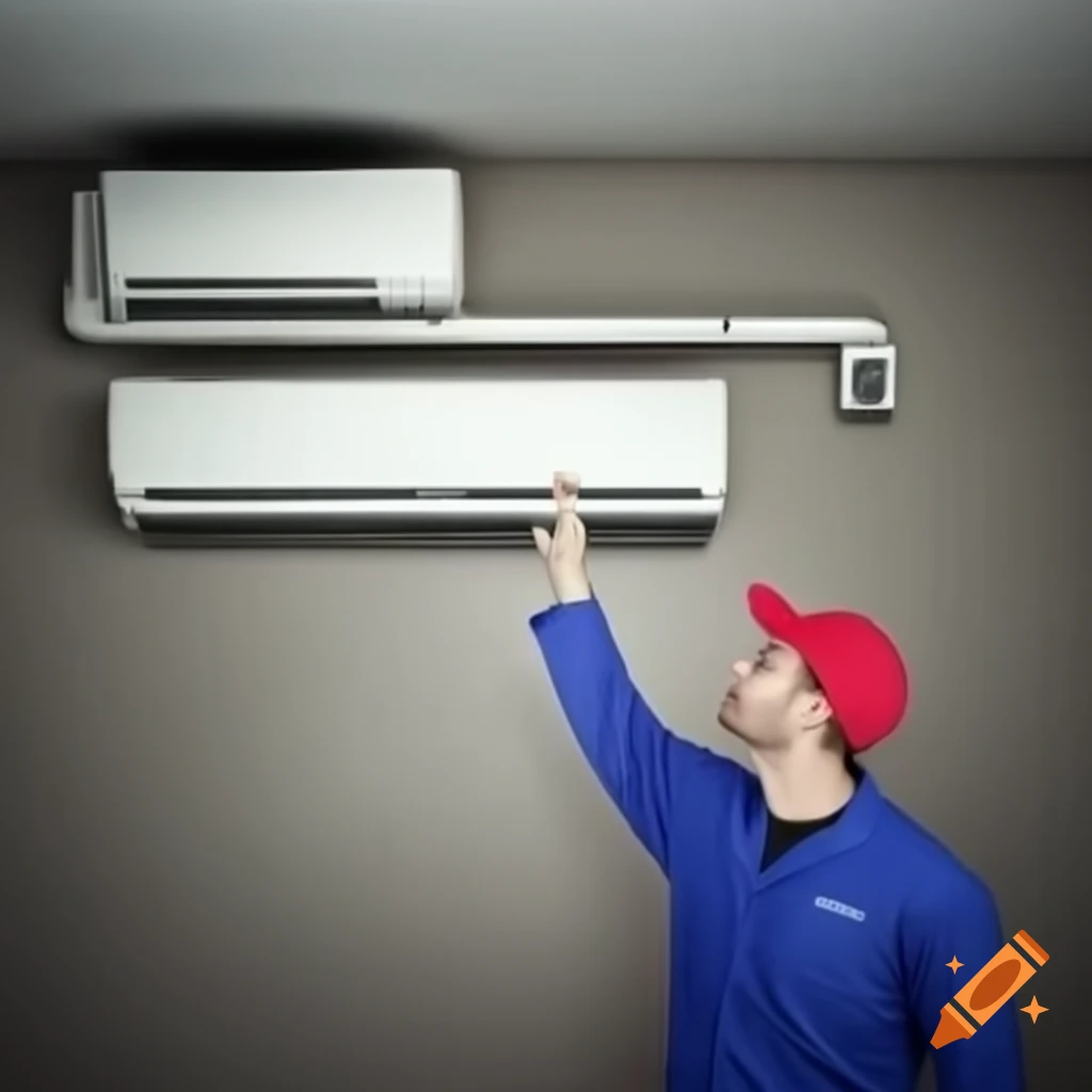 Air conditioning servicing professional at work