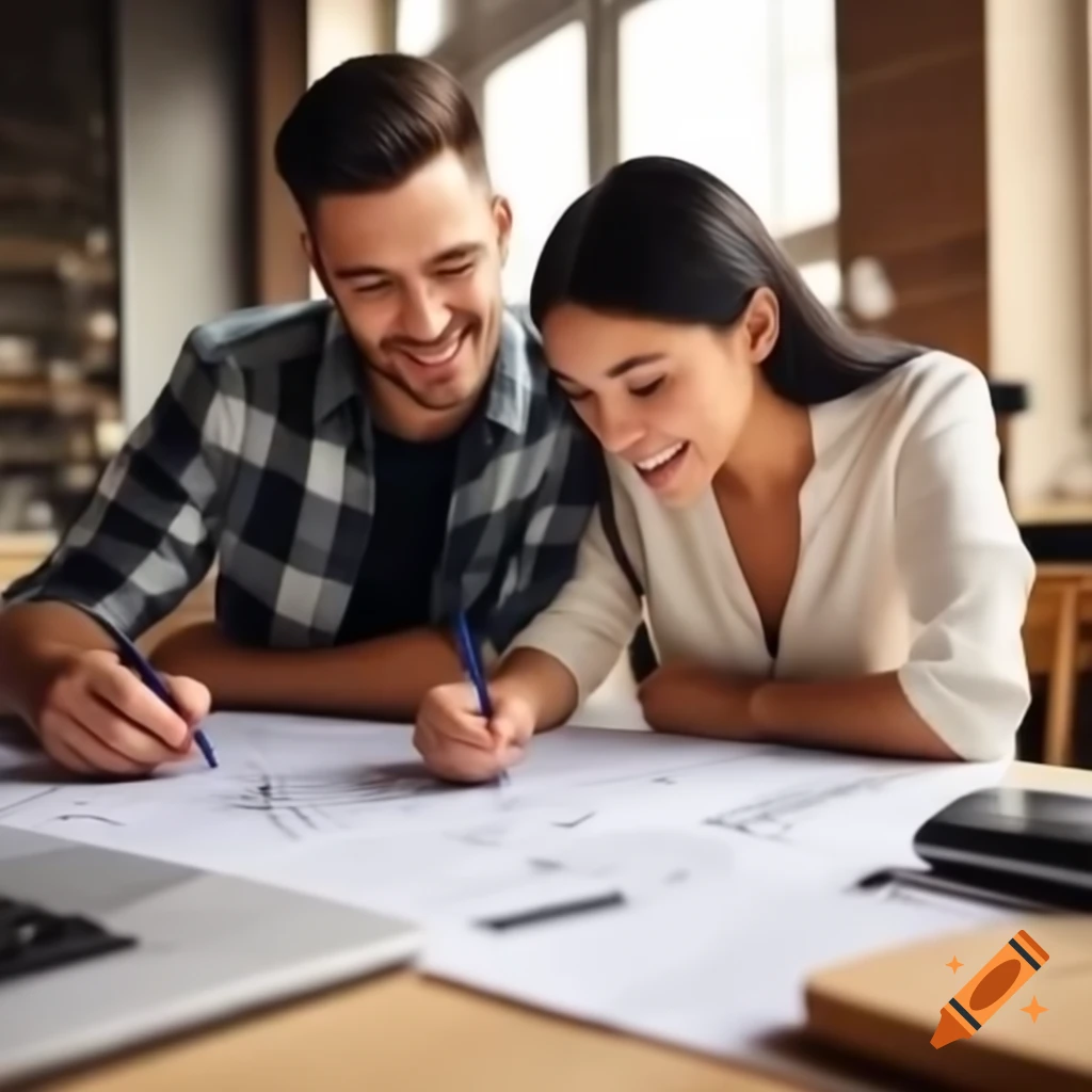 Young couple collaborating on technical project