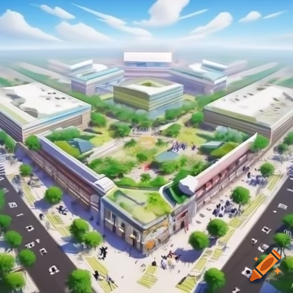 Geometric illustration of residential, commercial, and green zones