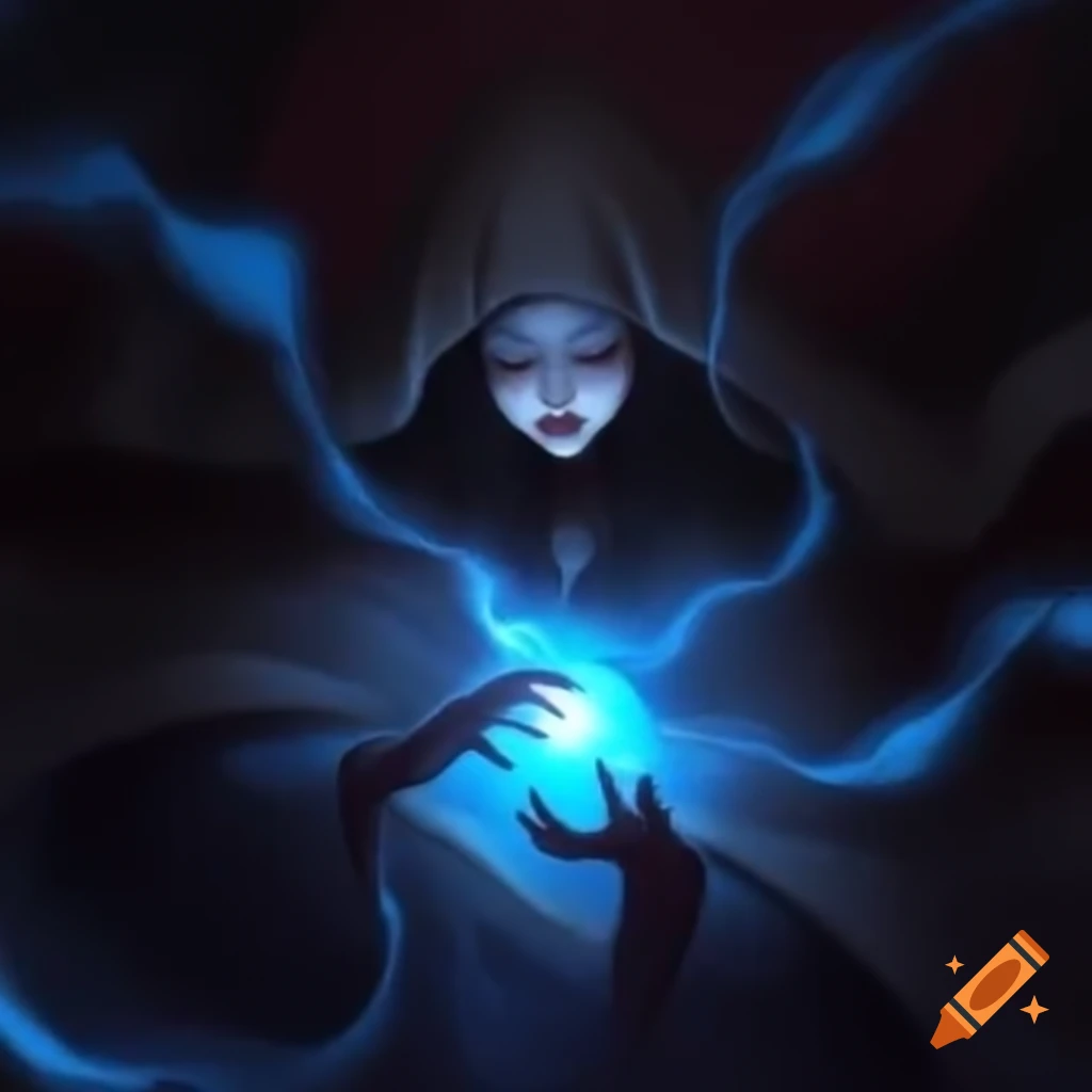 Mysterious figure glowing with blue light from eyes and mouth ...