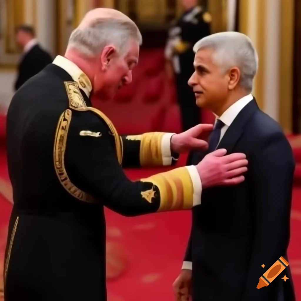Sadiq Khan receiving knighthood from King Charles