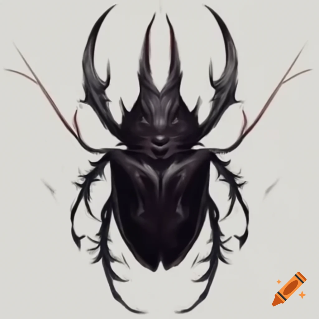 Intricate tattoo sketch of a beetle with skull design and formidable pincers