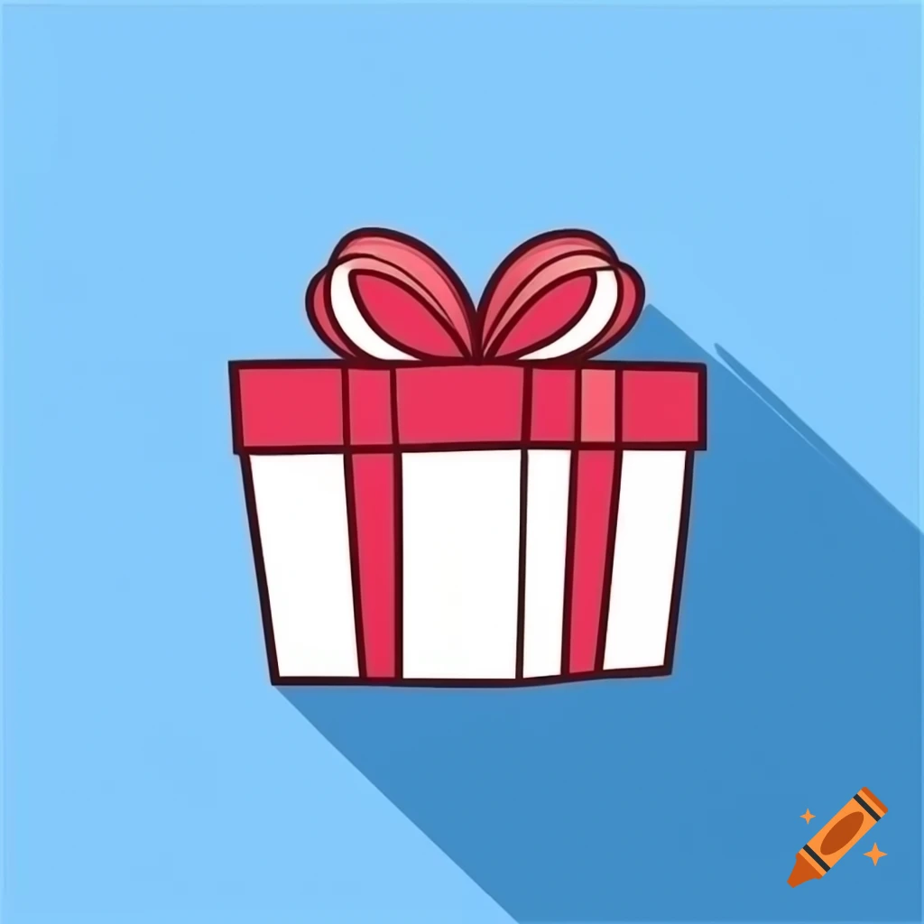 Cartoonish present UI icon on blue square background