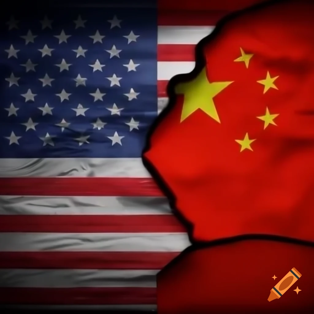 Animation depicting conflict between USA and China flags