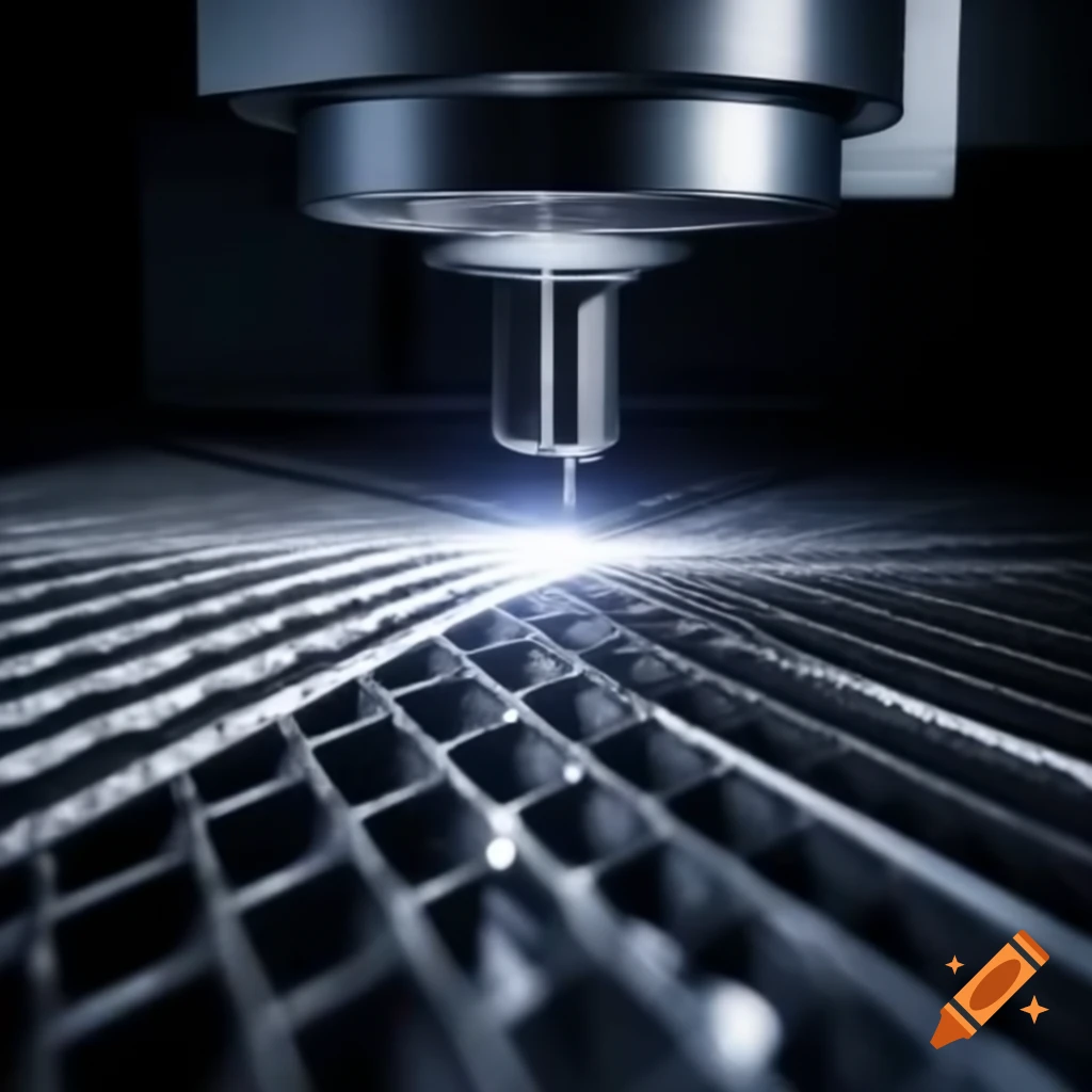 CNC laser cutting machine processing metal in close-up with reddish tones