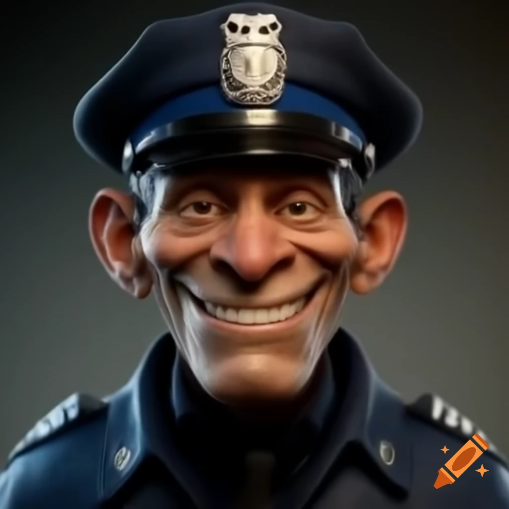 Police officer smiling confidently, realistic expression in high resolution