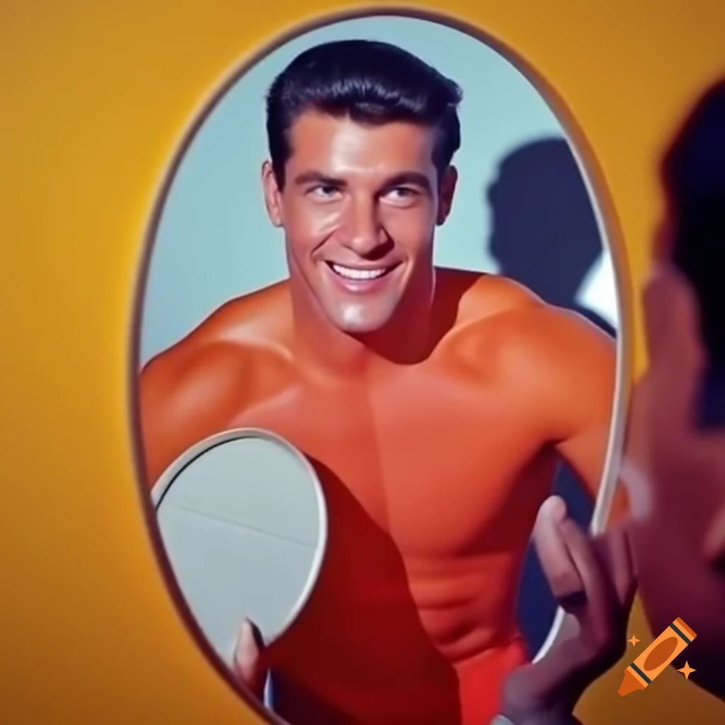 Happy athlete looking into mirror, practicing positive affirmations