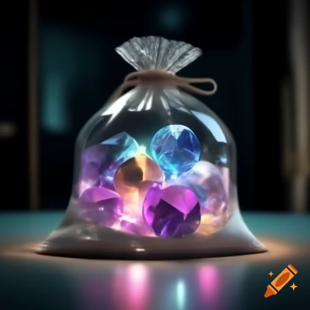 Glowing gemstones inside glass spheres