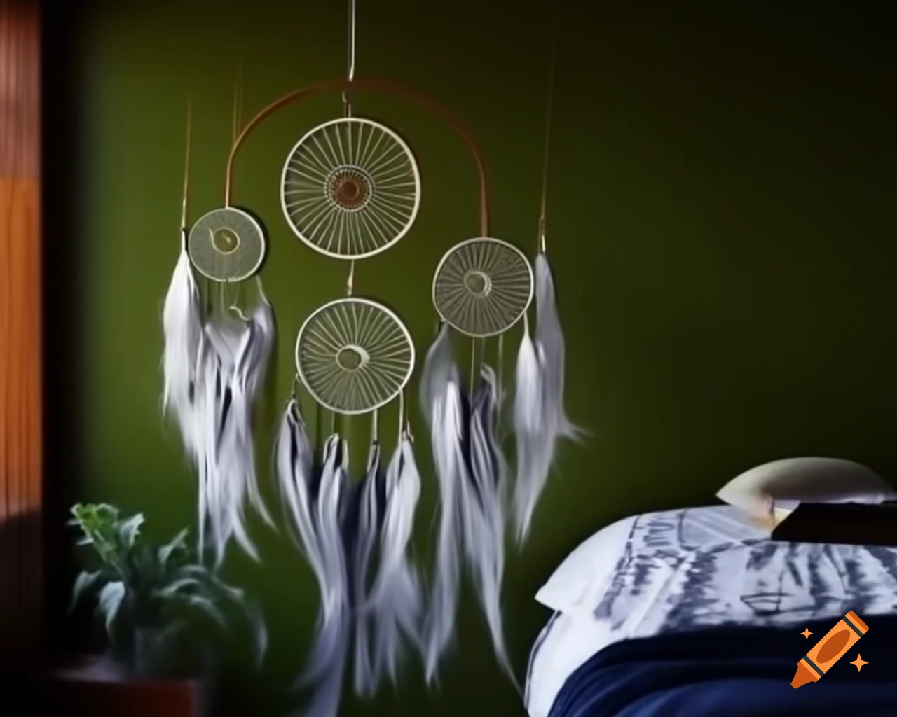 Dreamcatcher hanging above a bed