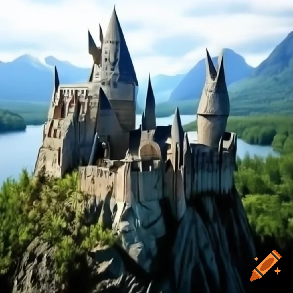 Hogwarts castle viewed from a distance with forest and lake in ...
