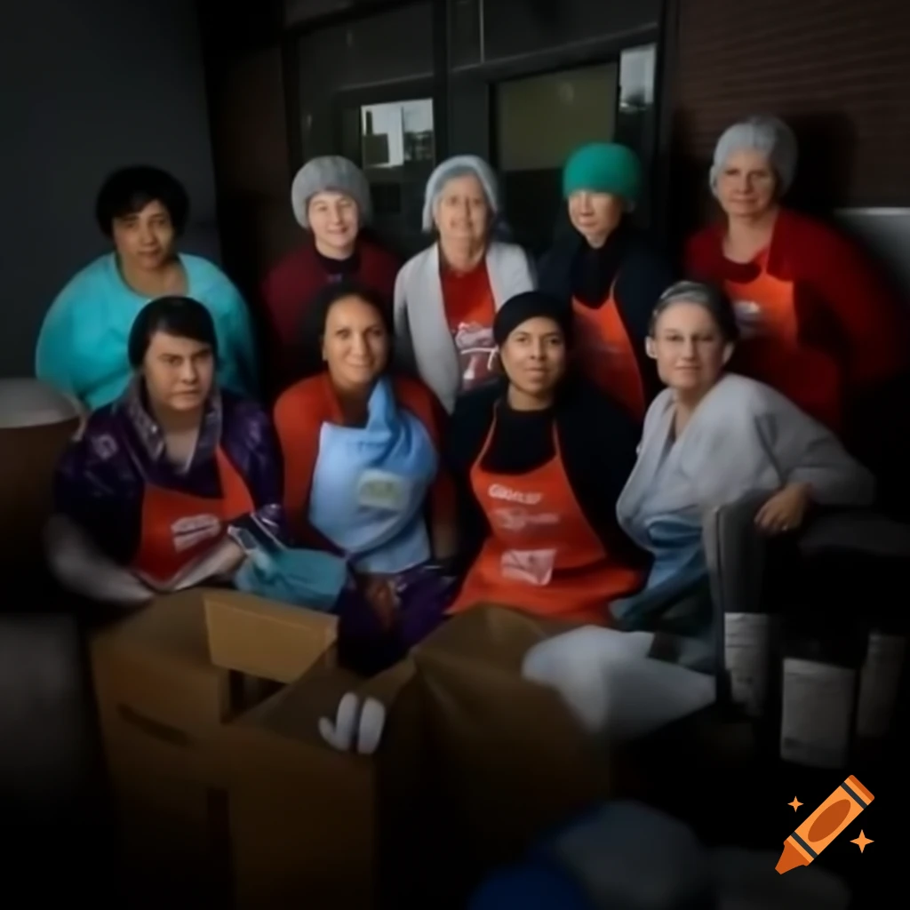 Volunteers distributing food and clothing during outreach program to help individuals in need