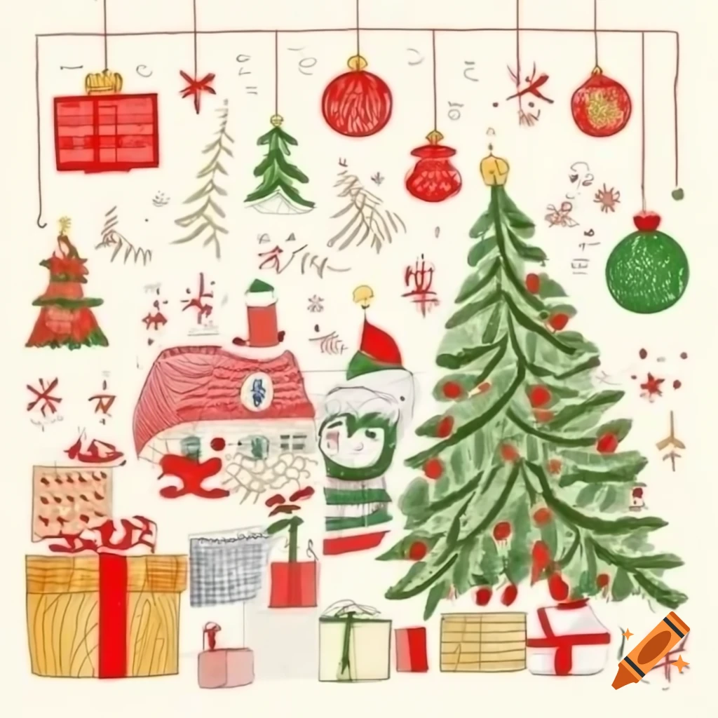 Handdrawn festive christmas illustration with 'merry christmas and a