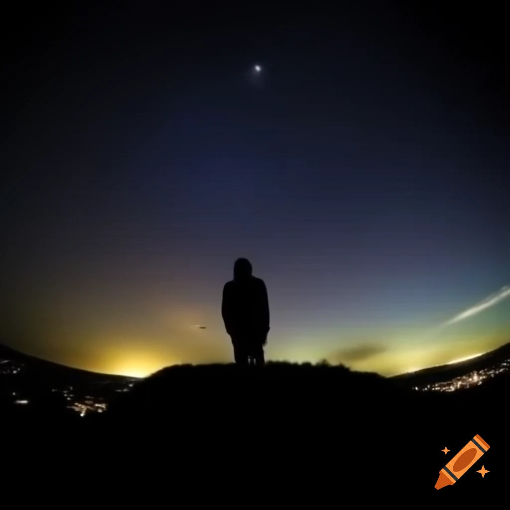 Silhouette of a man gazing at starry night sky with large moon on Craiyon