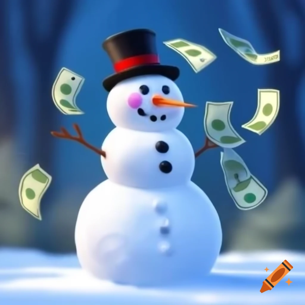 Animated snowman with money symbols