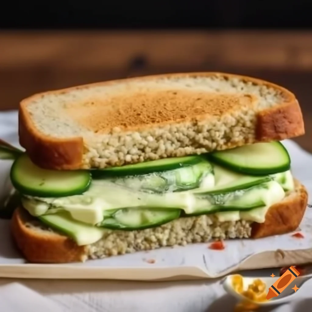 Cucumber and cream cheese sandwich on whole grain bread