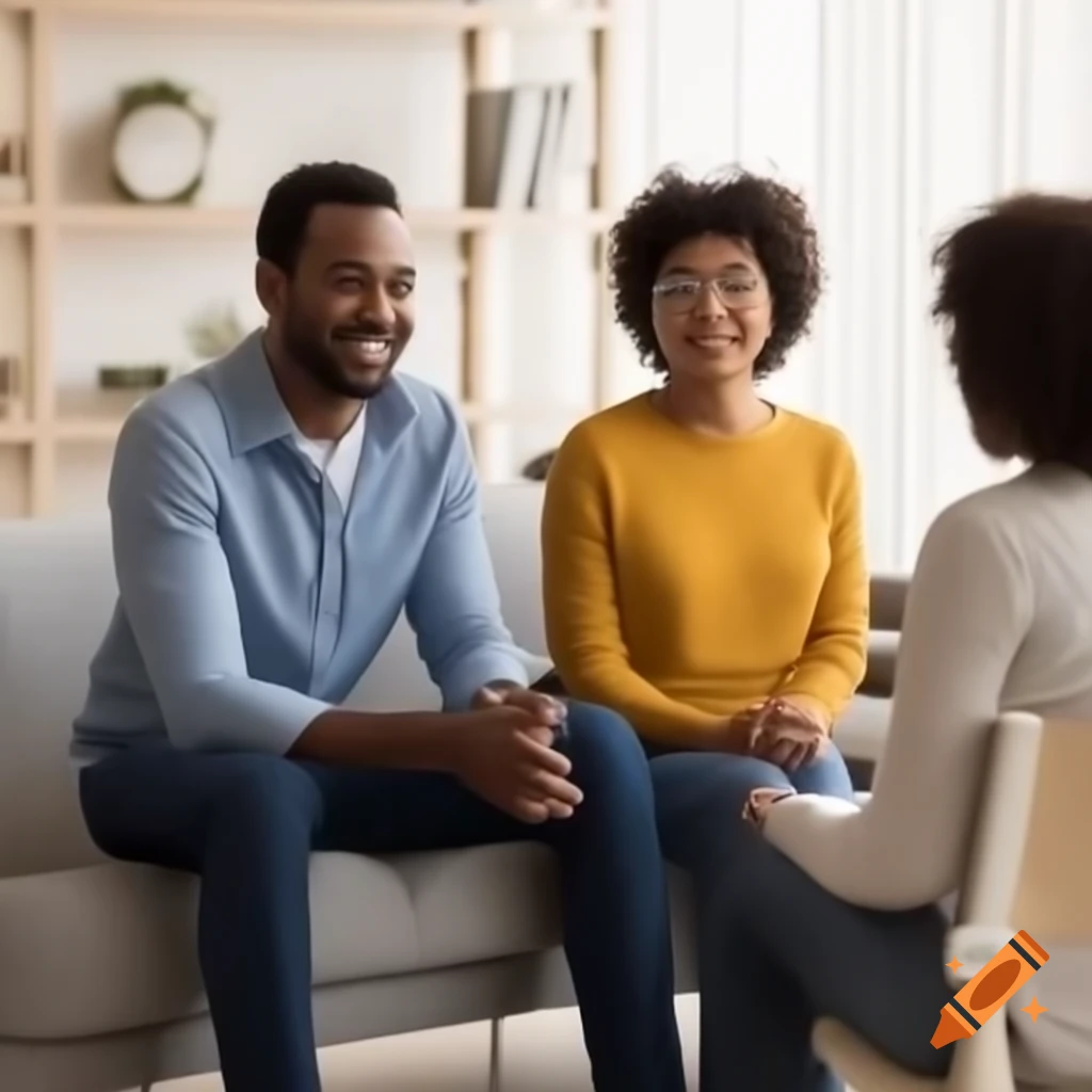 Parents consulting with marriage counselor in consultation area