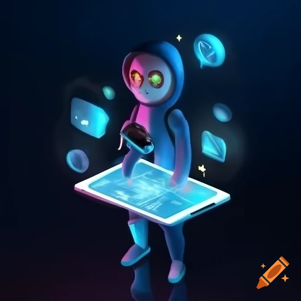 Futuristic mapmaker character with glowing digital map in high-tech ...