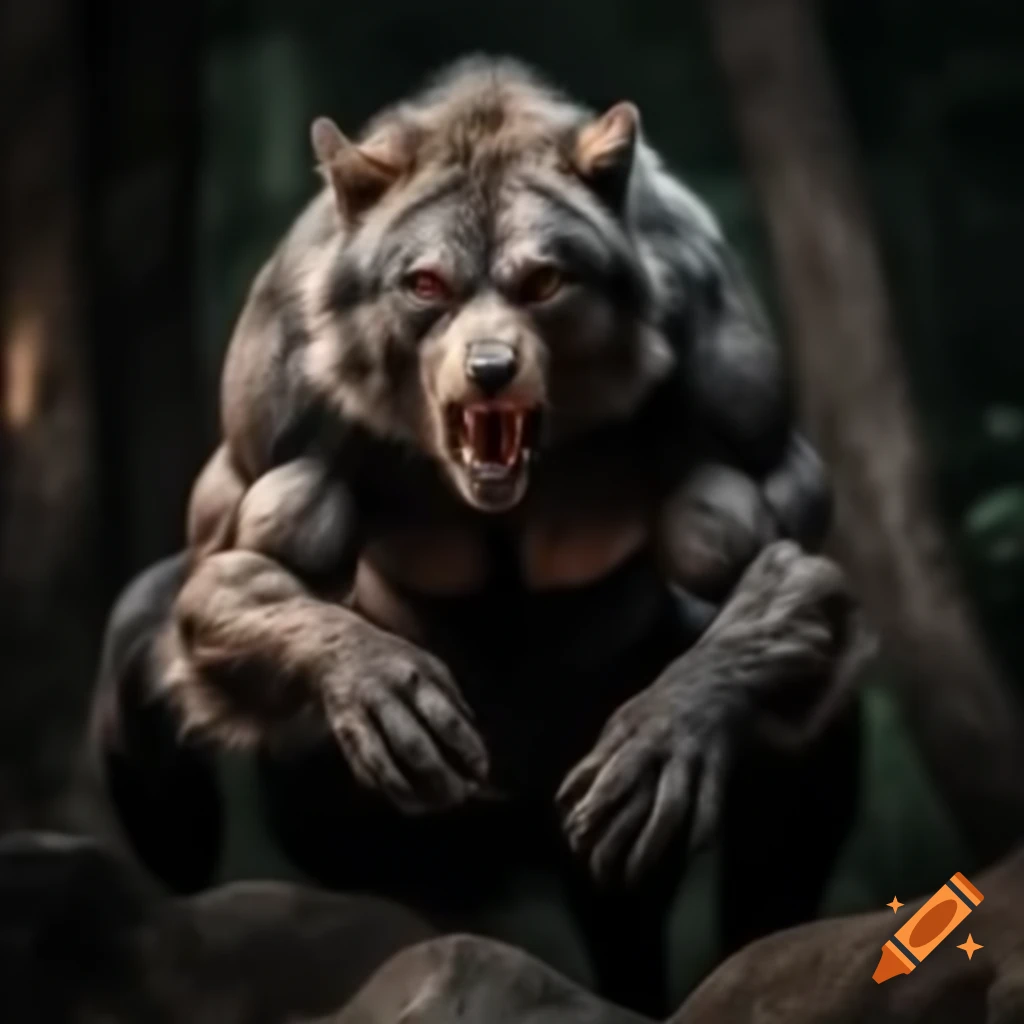 Muscular werewolf showcasing thick paws