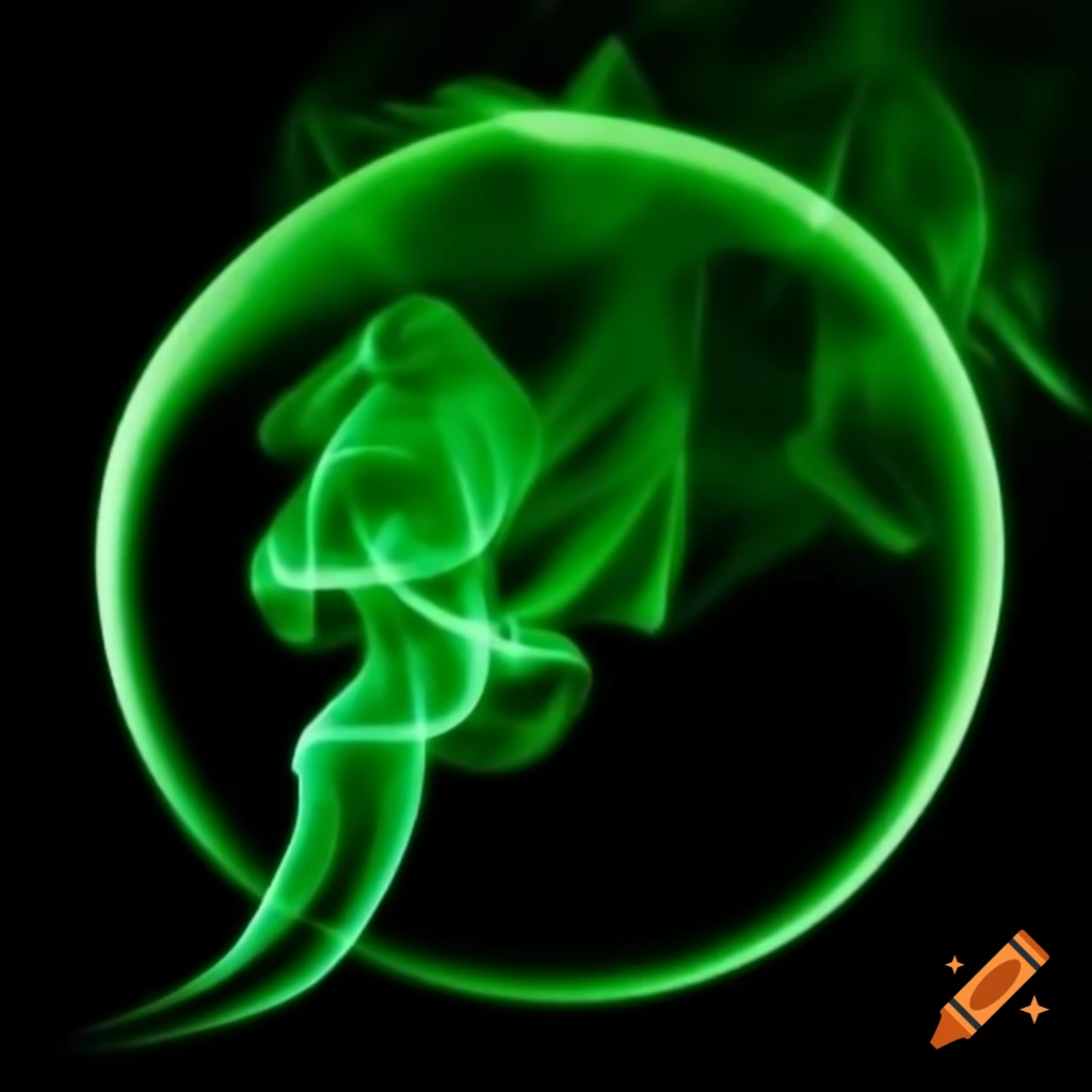 Greenish smoke forming a circular shape on black background