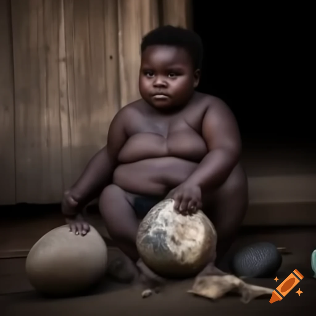 Child in poverty seated next to homemade rock car