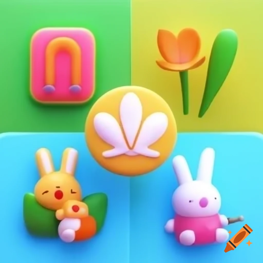 Page with four icons: lucky symbol, clover, horseshoe, rabbit's foot on ...