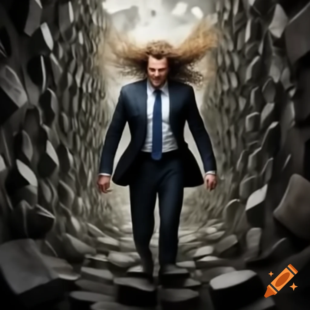 Businessman overcoming challenges and ready for success