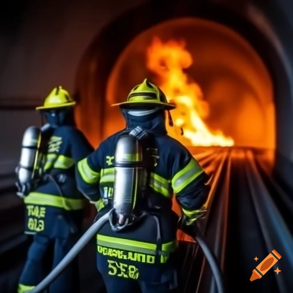 Firefighters extinguish fire in subway tunnel with breathing apparatus