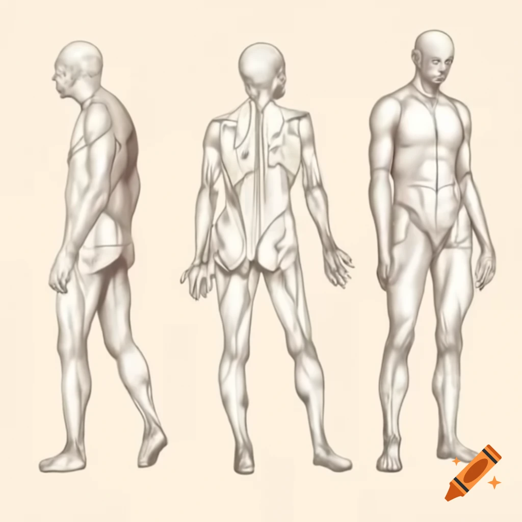 Detailed anatomical sketch of male figure with precise proportions