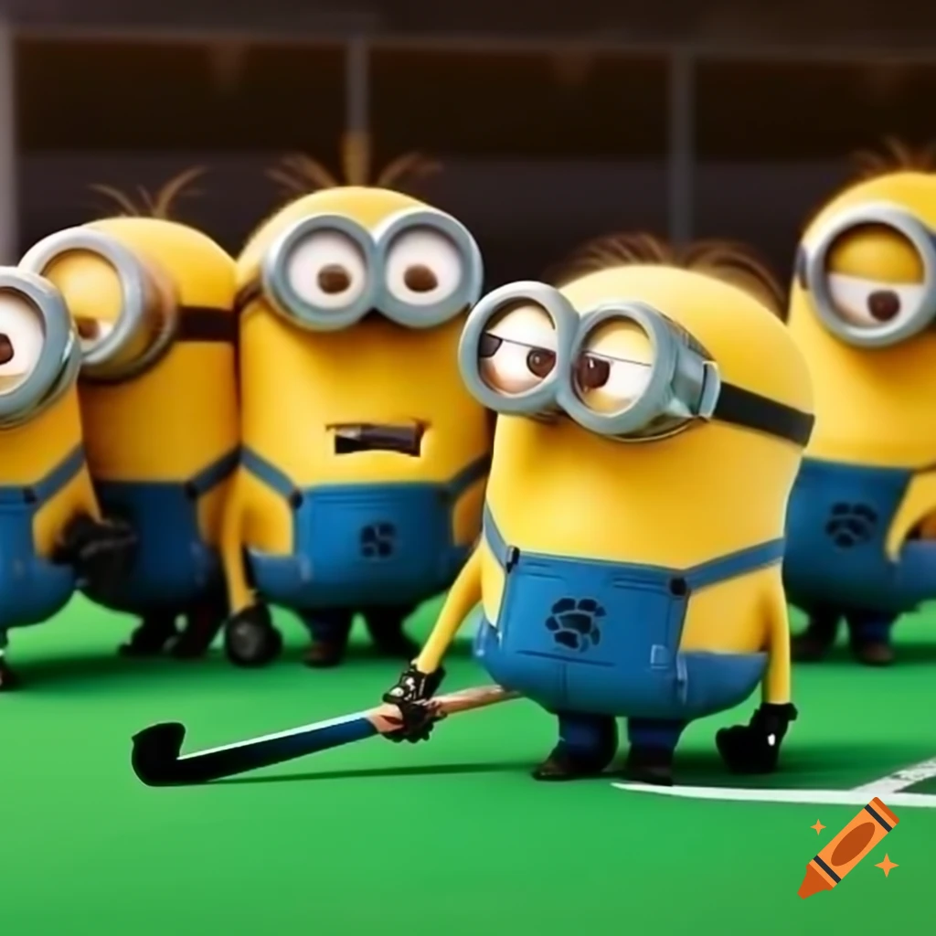 Minions engaging in field hockey gameplay