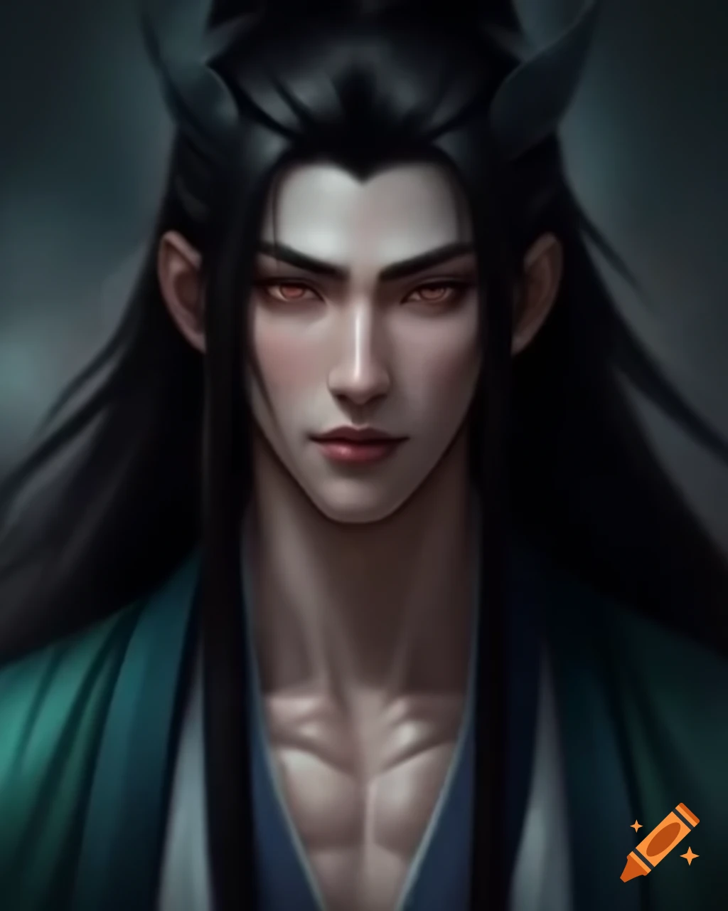Wuxia warrior with alluring features and long dark hair on Craiyon