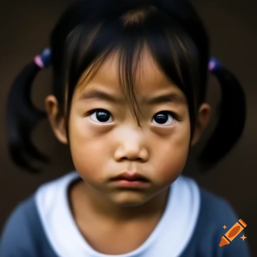 Close up portrait of an Asian girl, showcasing facial features