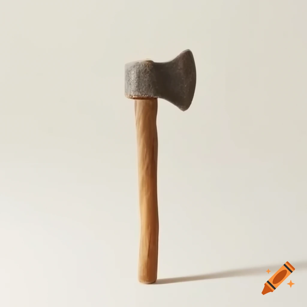 Prehistoric shelled stone axe with wooden handle