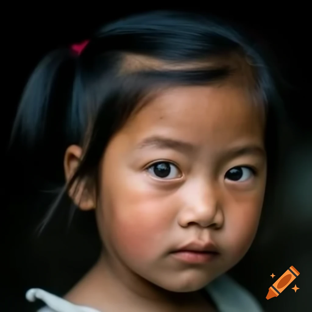 Close up portrait of an Asian girl, showcasing facial features