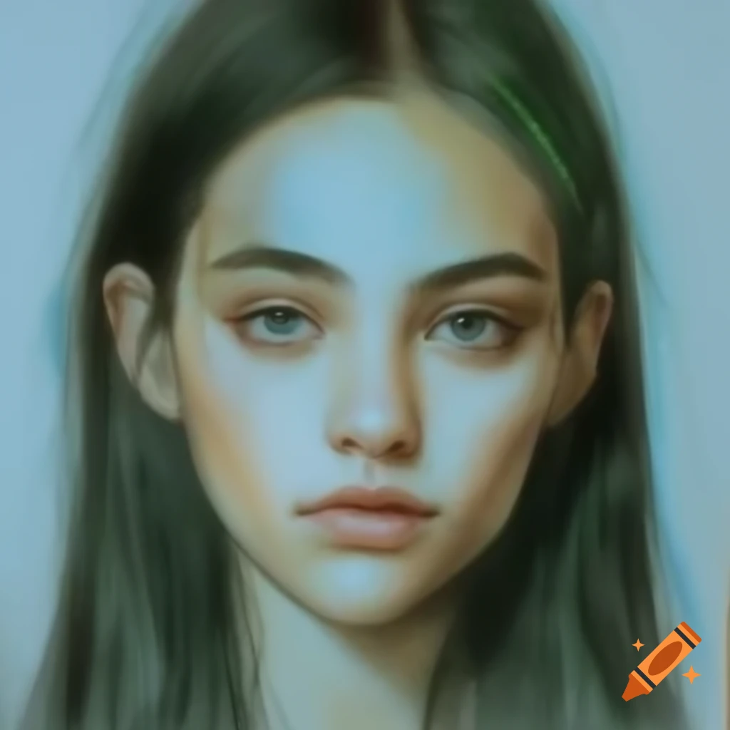 Police sketch portrait of young European or American woman with elongated face and angular features