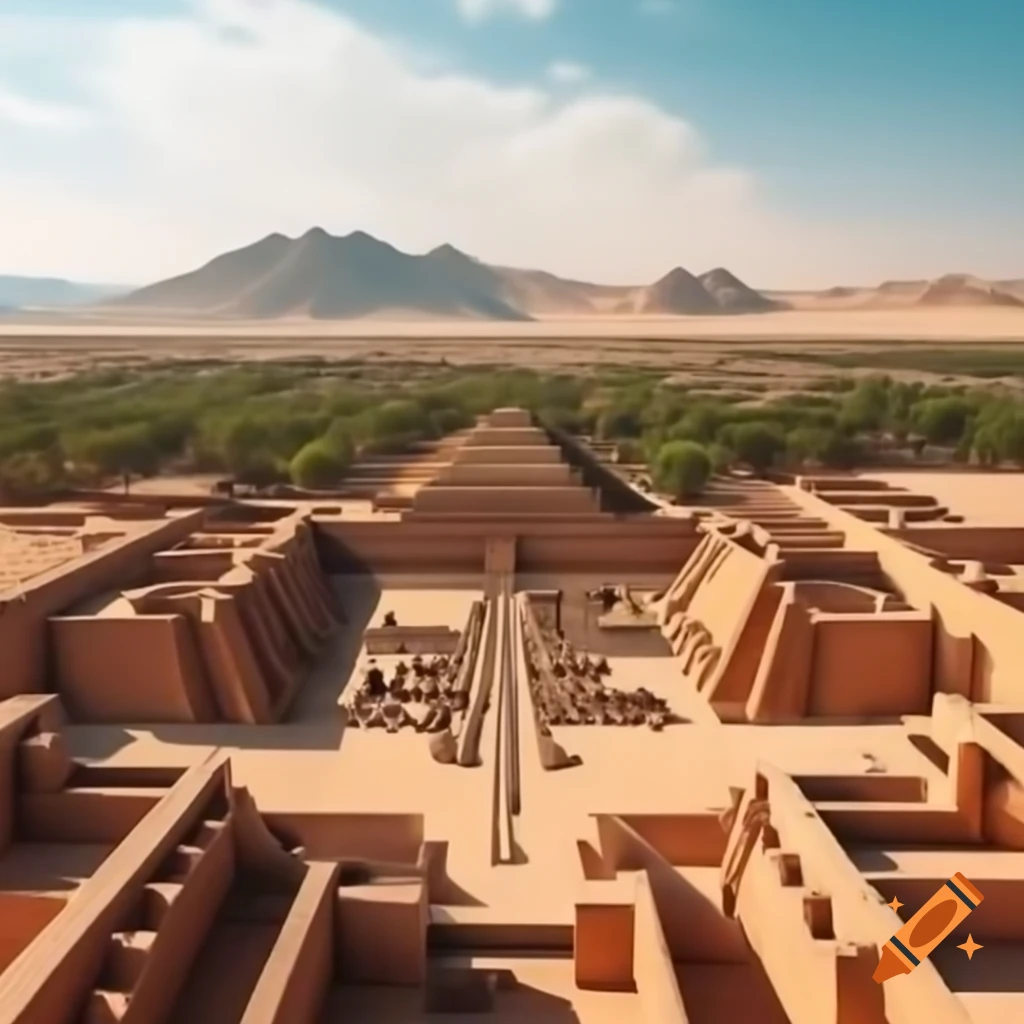 Historical depiction of ancient city of Susa with grand ziggurat resembling Chogha Zanbil