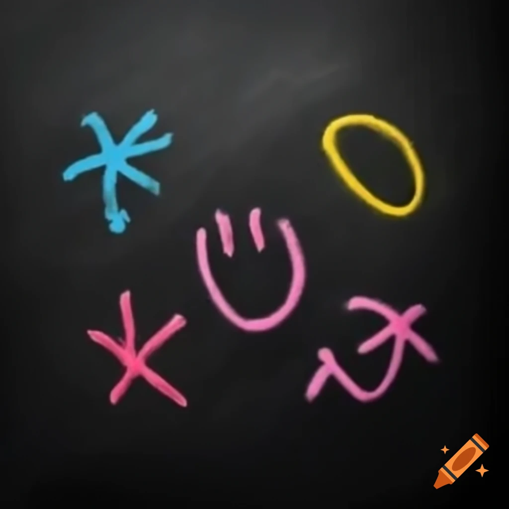 Colorful chalk drawing of happy symbols on slate board