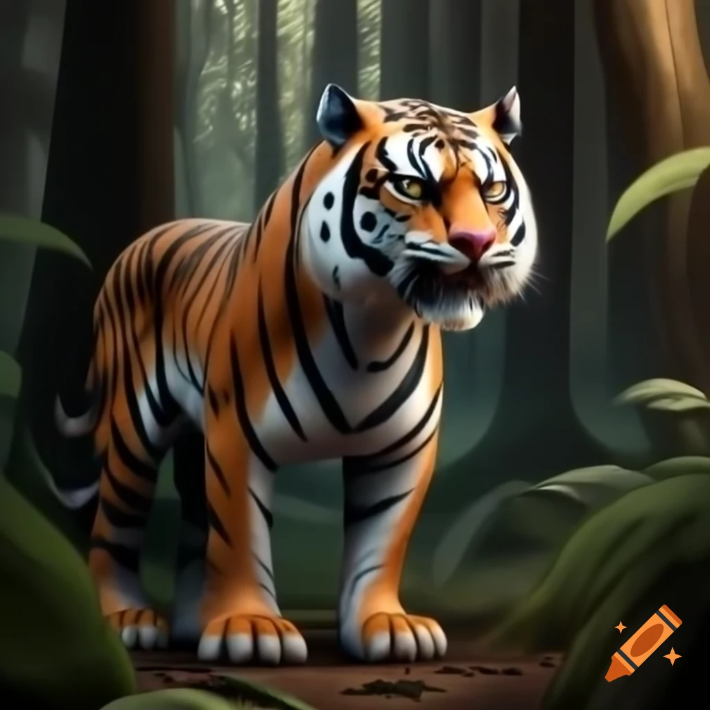 3D tiger in a lush forest setting