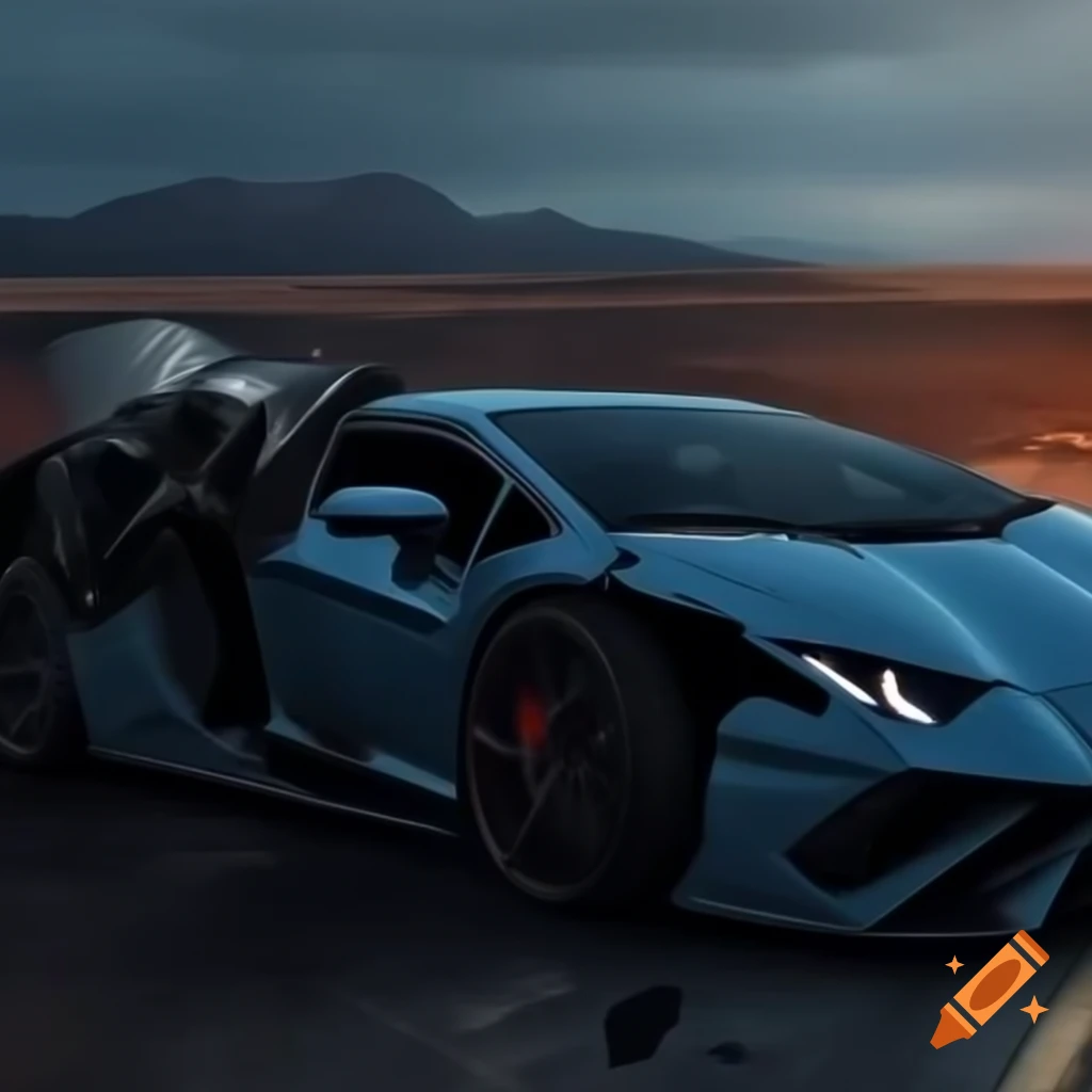 Crashed Lamborghini showcasing damage and wreckage