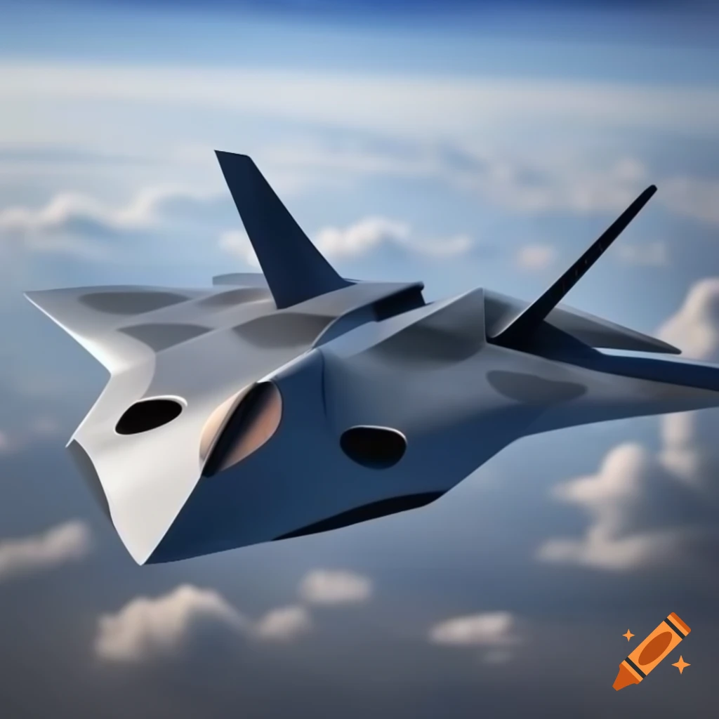 Futuristic stealth fighter plane with inverted wings and aerodynamic design